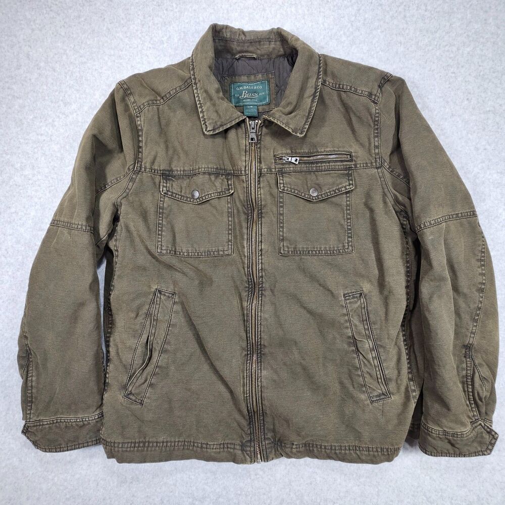 G.H. Bass & Co Mens L Quilted Lined Canvas Jacket Olive Green USA